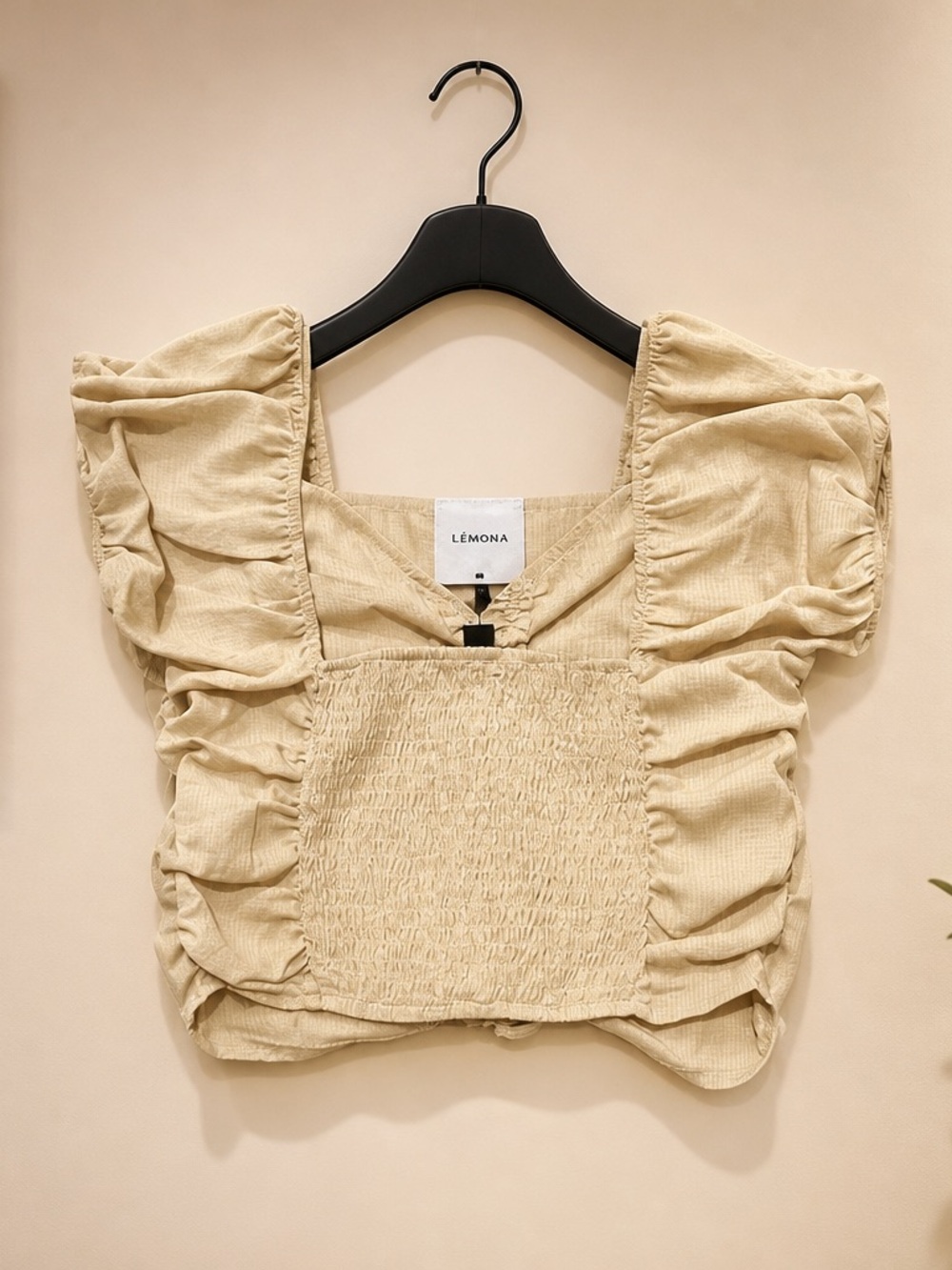 Forever 21 Ruched Puff-Sleeve Crop Top - Beige - Picture 2 of 4